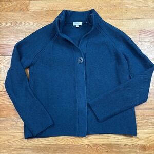 Kinross Cotton Knit Cardigan Womens Small Teal Button Mock Neck Coastal Luxury